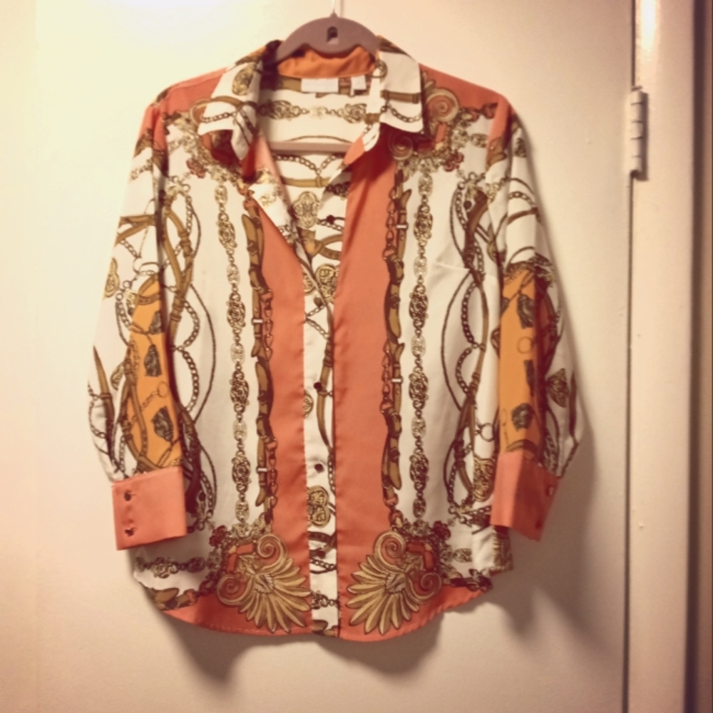 New York & Company Orange and White Blouse
